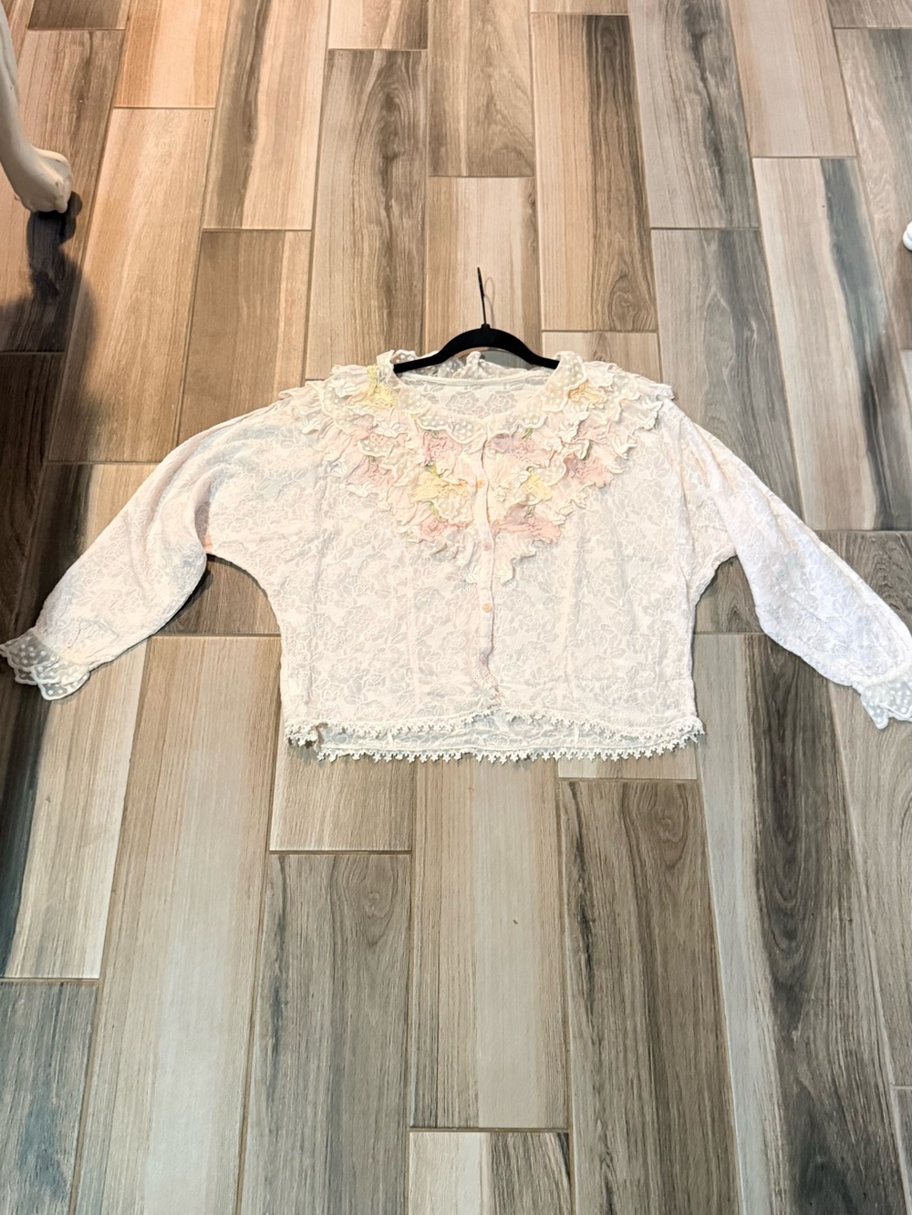 Pastel Lace Ruffle Blouse - Cream - Picture 7 of 12